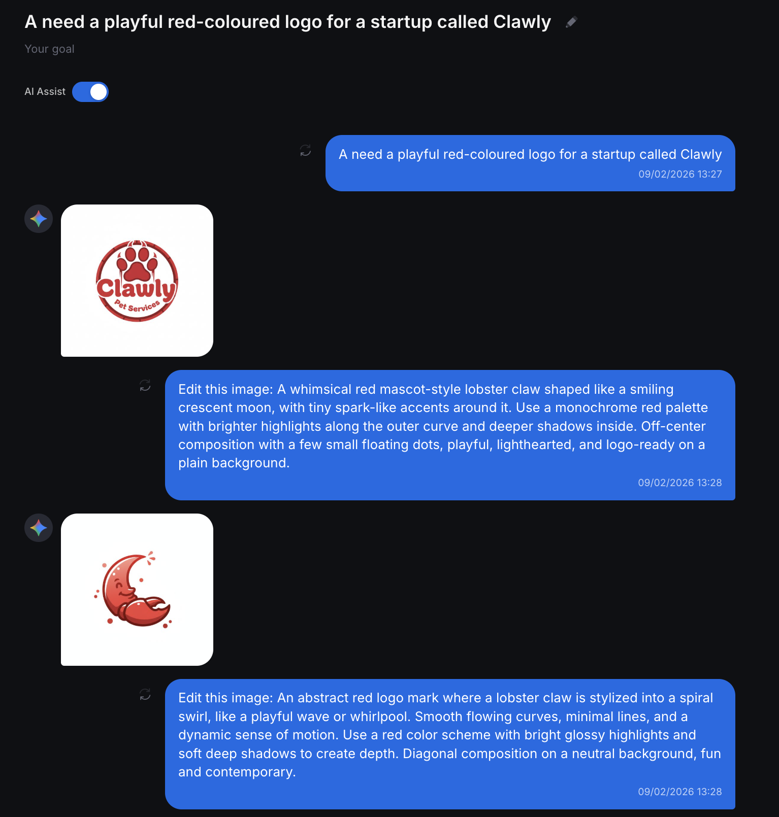 Creating an AI logo for Clawly using iterative flow